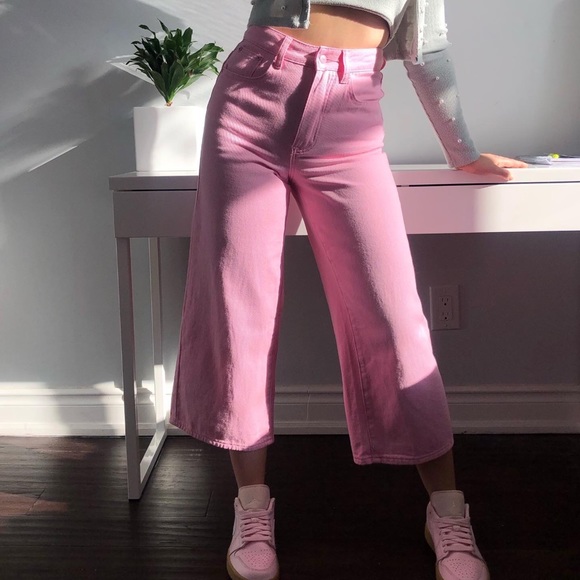 Lazy Oaf Denim - LAZY OAF | Pink Wide Leg Mid Rise Jeans